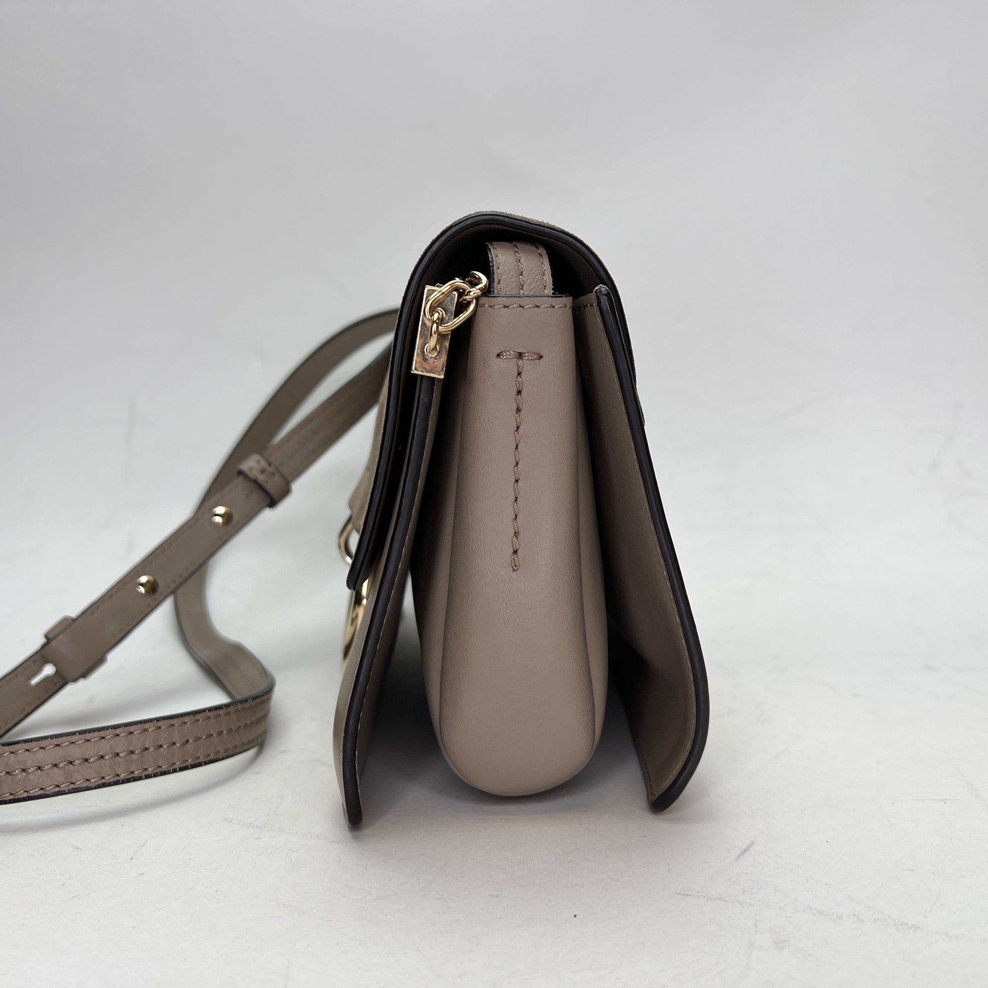 Faye Small Grey Shoulder Bag in Calfskin, Light Gold hardware