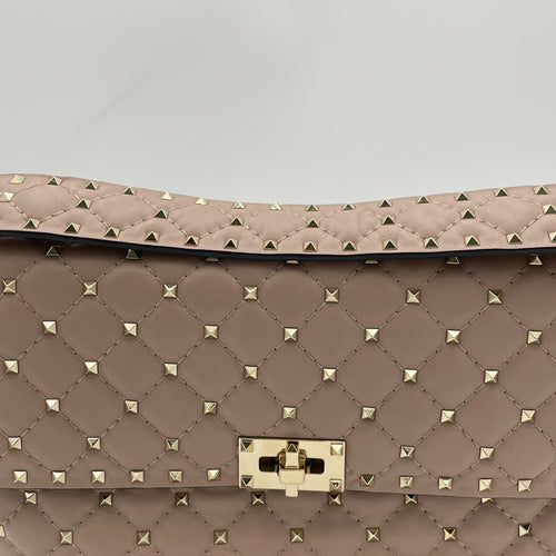 Rockstud Spike Shoulder bag Large Pink Shoulder Bag in Calfskin, Light Gold hardware