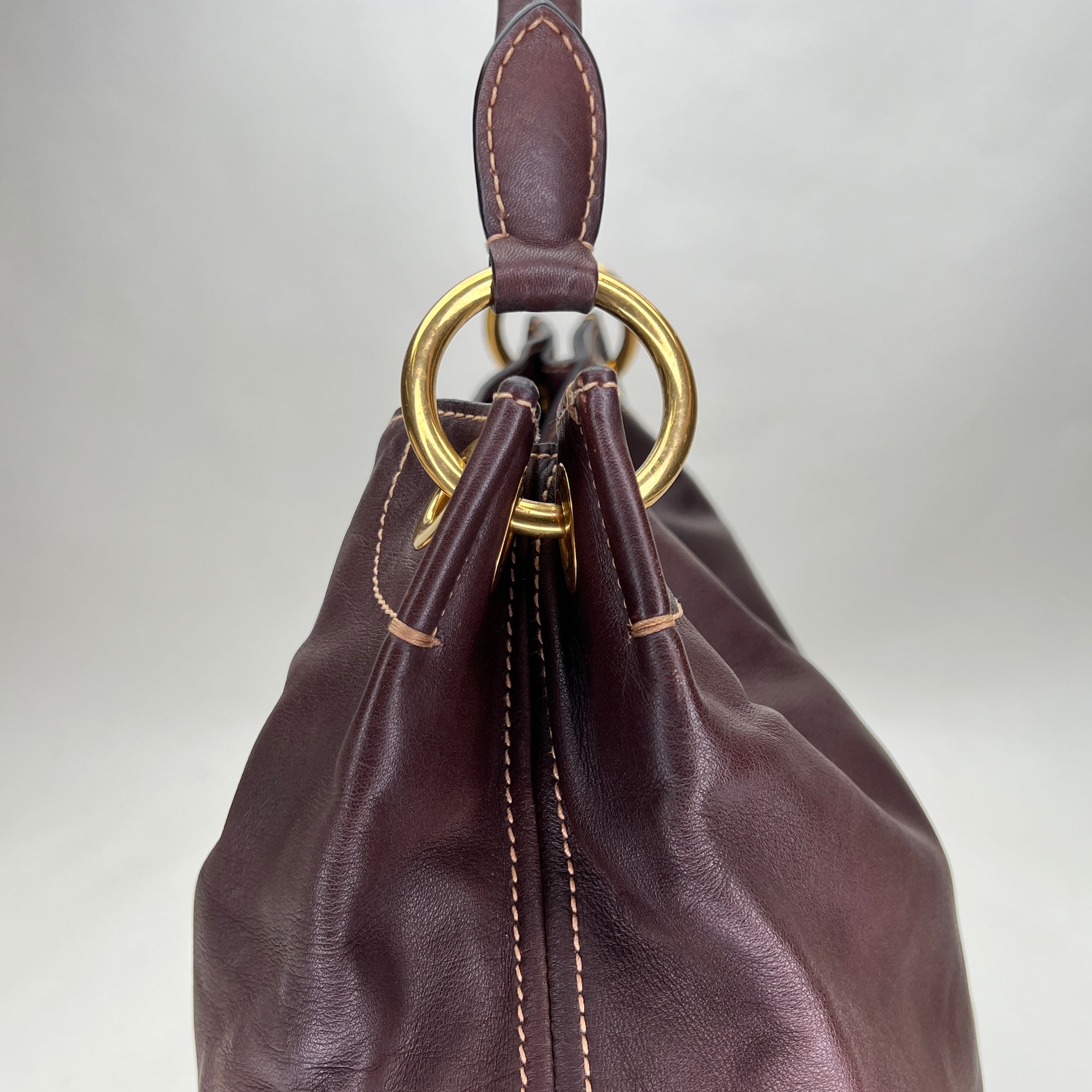 Hobo Brown Shoulder Bag in Calfskin, Gold hardware