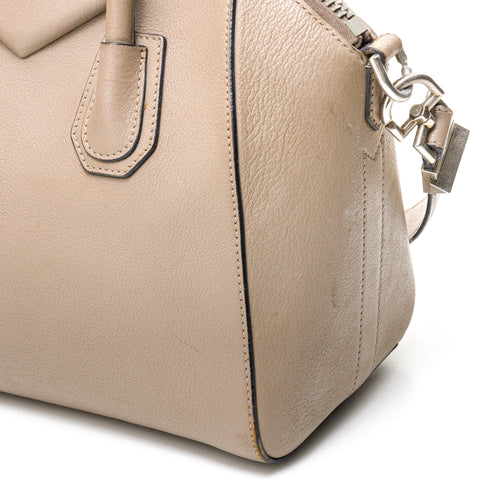 Antigona Small Brown Top Handle Bag in Goat Leather, Silver hardware