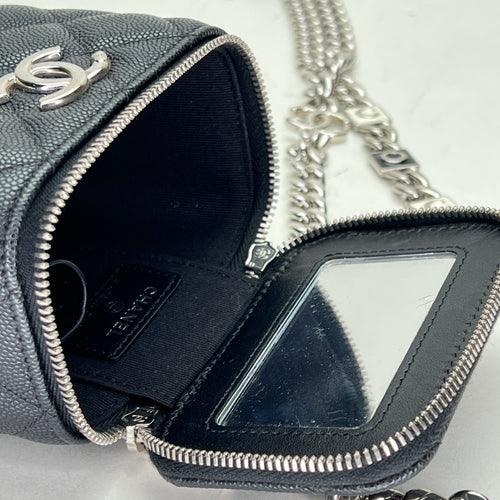 Classic Vanity Mini Black Vanity Bag in Caviar Leather, Silver hardware