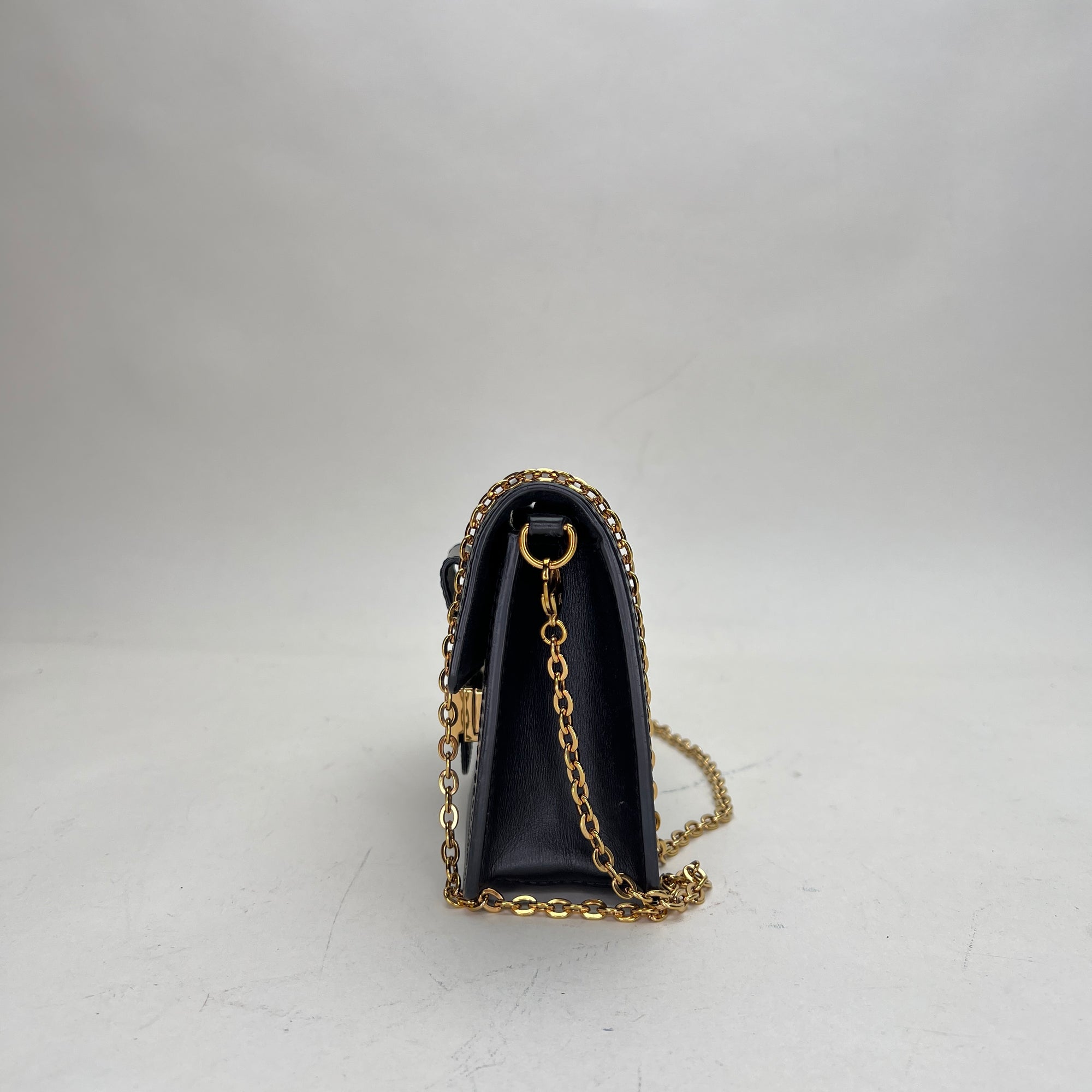 Dauphine Black Wallet on Chain in Jacquard, Gold hardware