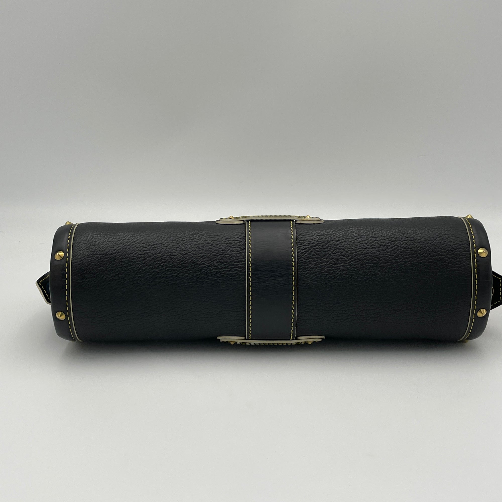 Suhali L'Epanoui PM Black Top Handle Bag in Calfskin, Gold hardware