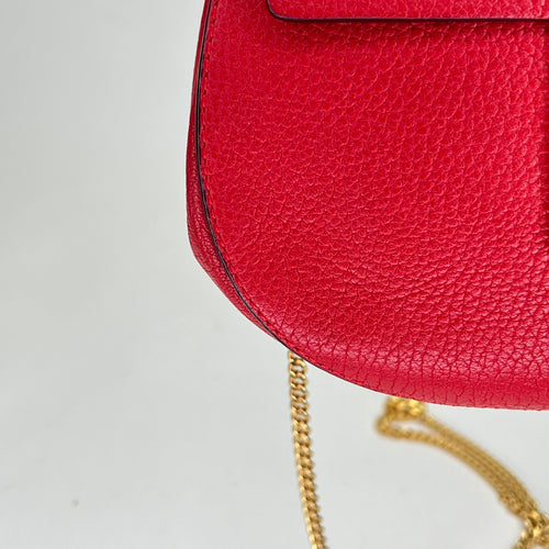 Drew Red Crossbody Bag in Calfskin, Gold hardware