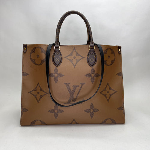 Monogram OnTheGo GM Brown Tote Bag in Coated Canvas, Gold hardware