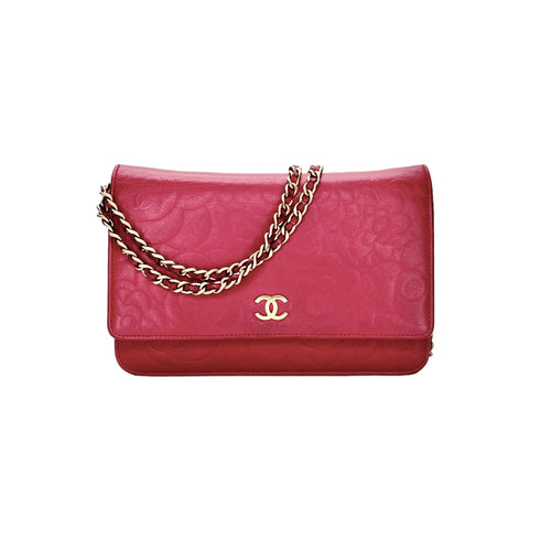 Camelia Pink Wallet on Chain in Lambskin, Gold hardware