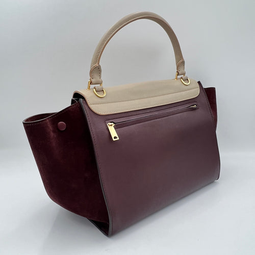 Trapeze Medium Brown Top Handle Bag in Calfskin, Gold hardware