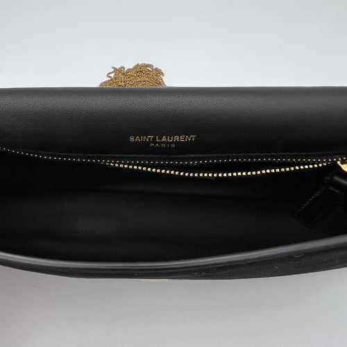 Kate Black Shoulder Bag in Suede Leather, Gold hardware