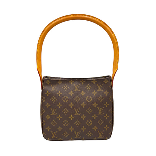 Looping MM Brown Shoulder Bag in Monogram Coated Canvas, Gold hardware