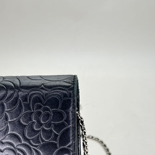 Camellia Black Wallet on Chain in Lambskin, Silver hardware