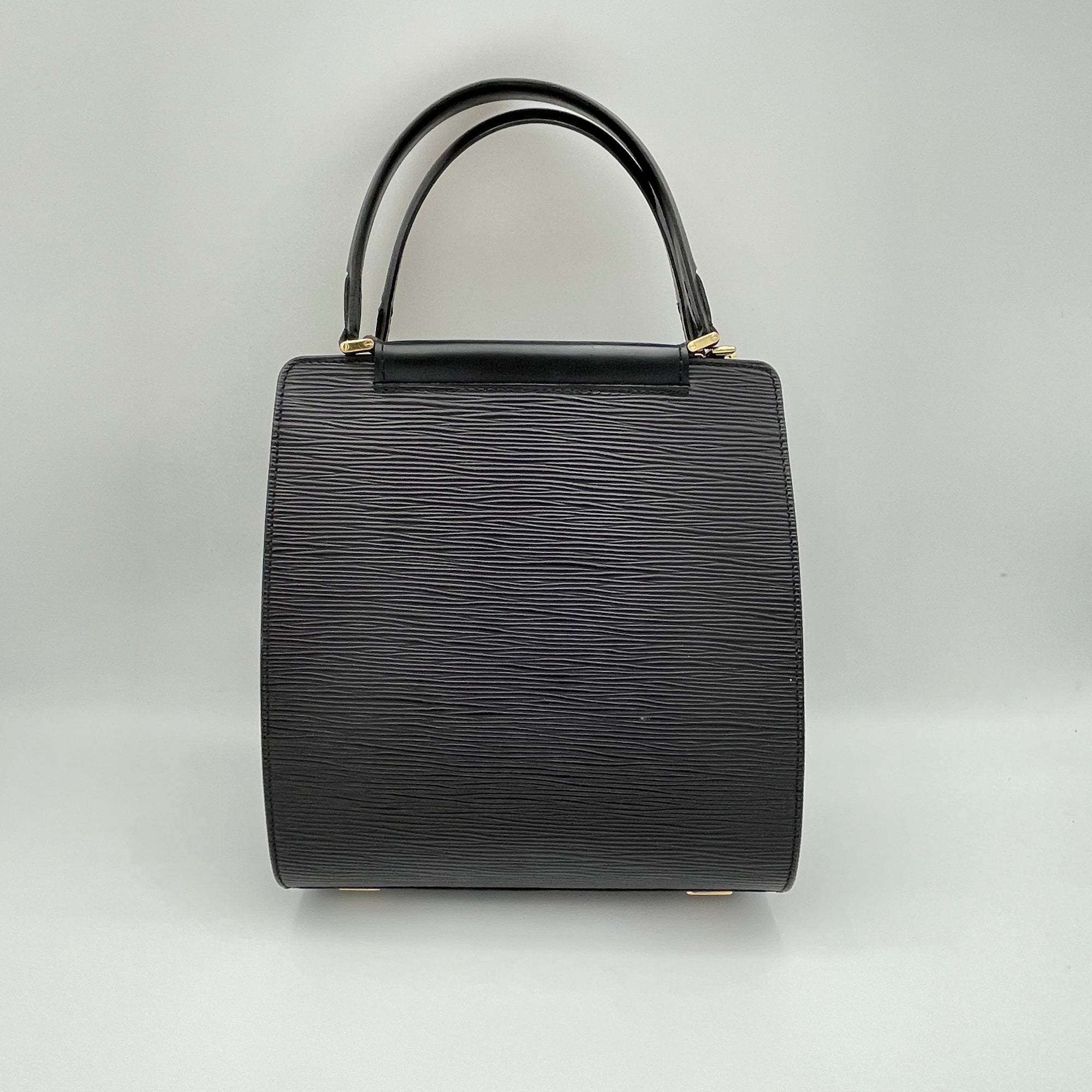 Figari PM Black Top Handle Bag in Epi Leather, Gold hardware