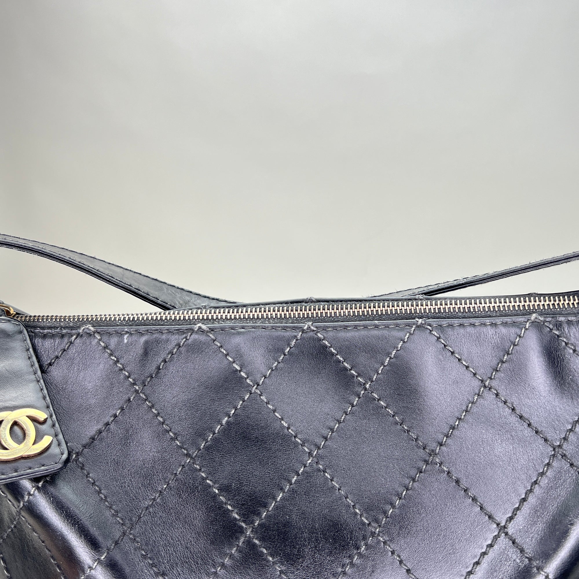 Stitches Black Shoulder Bag in Calfskin, Gold hardware