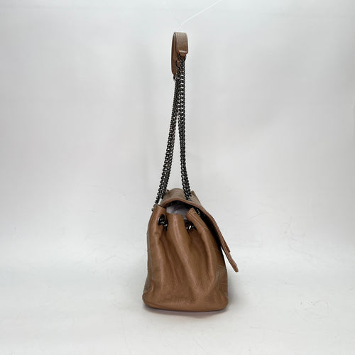 Nolita Brown Shoulder Bag in Calfskin, Ruthenium hardware