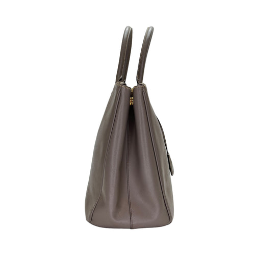 Galleria Brown Top Handle Bag in Saffiano Leather, Gold hardware