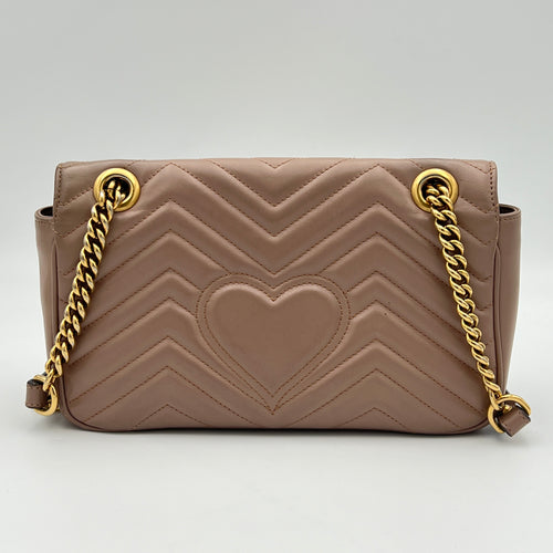 Marmont Flap Shoulder Bag Small Beige Shoulder Bag in Calfskin, Gold hardware