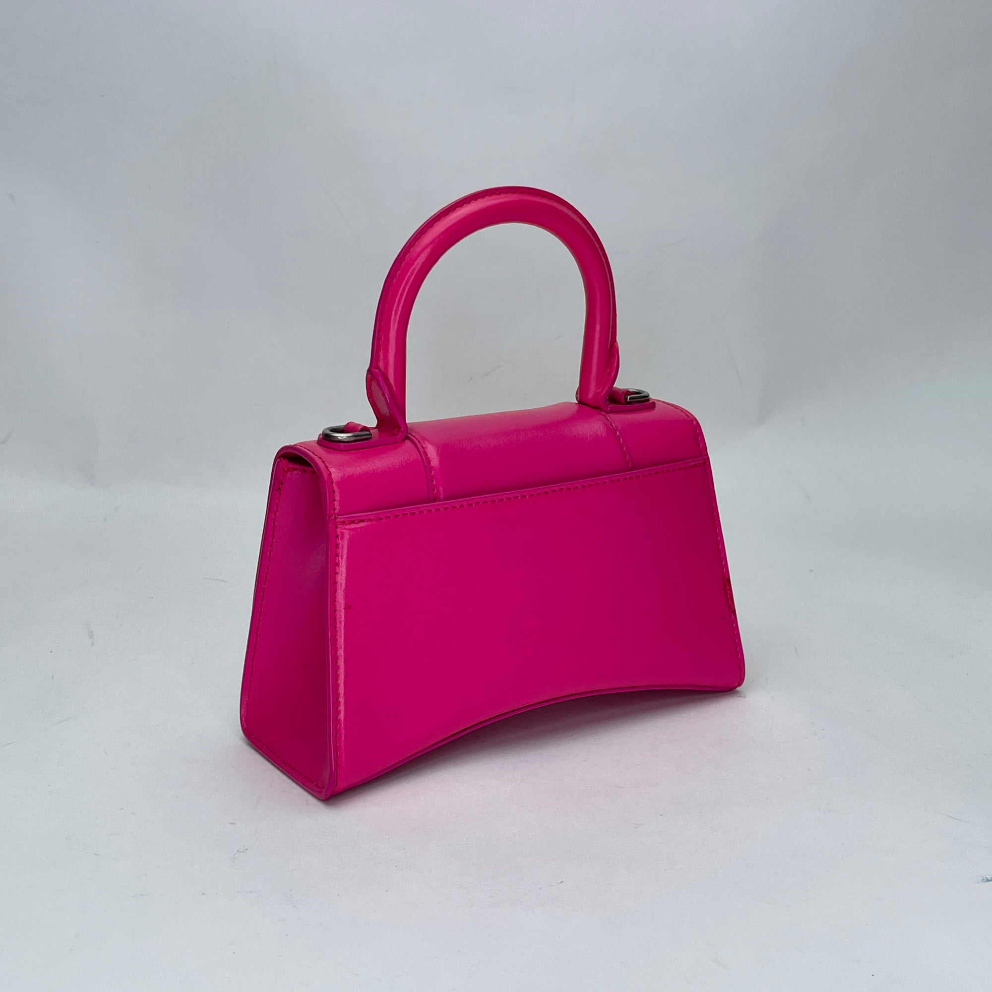 Hourglass XS Pink Top Handle Bag in Calfskin, Silver hardware