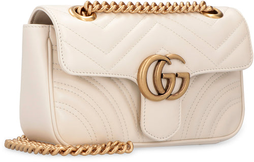 GG Marmont Mini White Crossbody Bag in Calfskin, Gold hardware