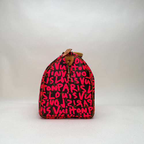 Speedy Graffiti Stephen Sprouse 30 Pink Top Handle Bag in Monogram Coated Canvas, Gold hardware