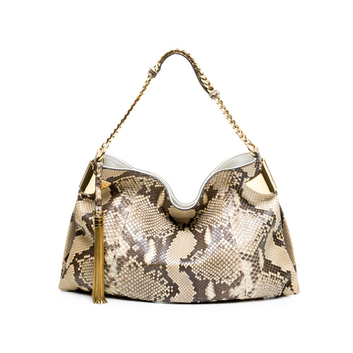 1970 Medium Beige Shoulder Bag in Python Embossed Calfskin, Gold hardware