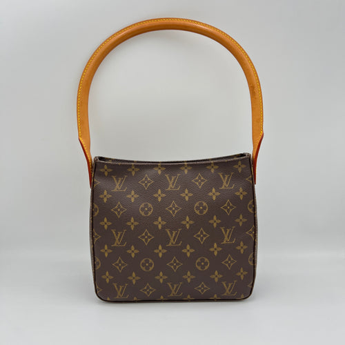 Looping MM Brown Shoulder Bag in Monogram Coated Canvas, Gold hardware