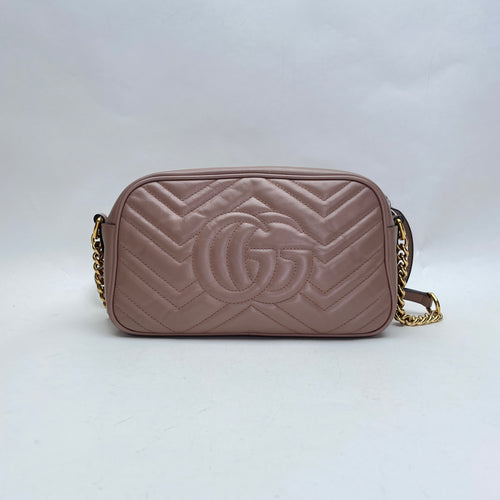 GG Marmont Small Pink Crossbody Bag in Calfskin, Gold hardware