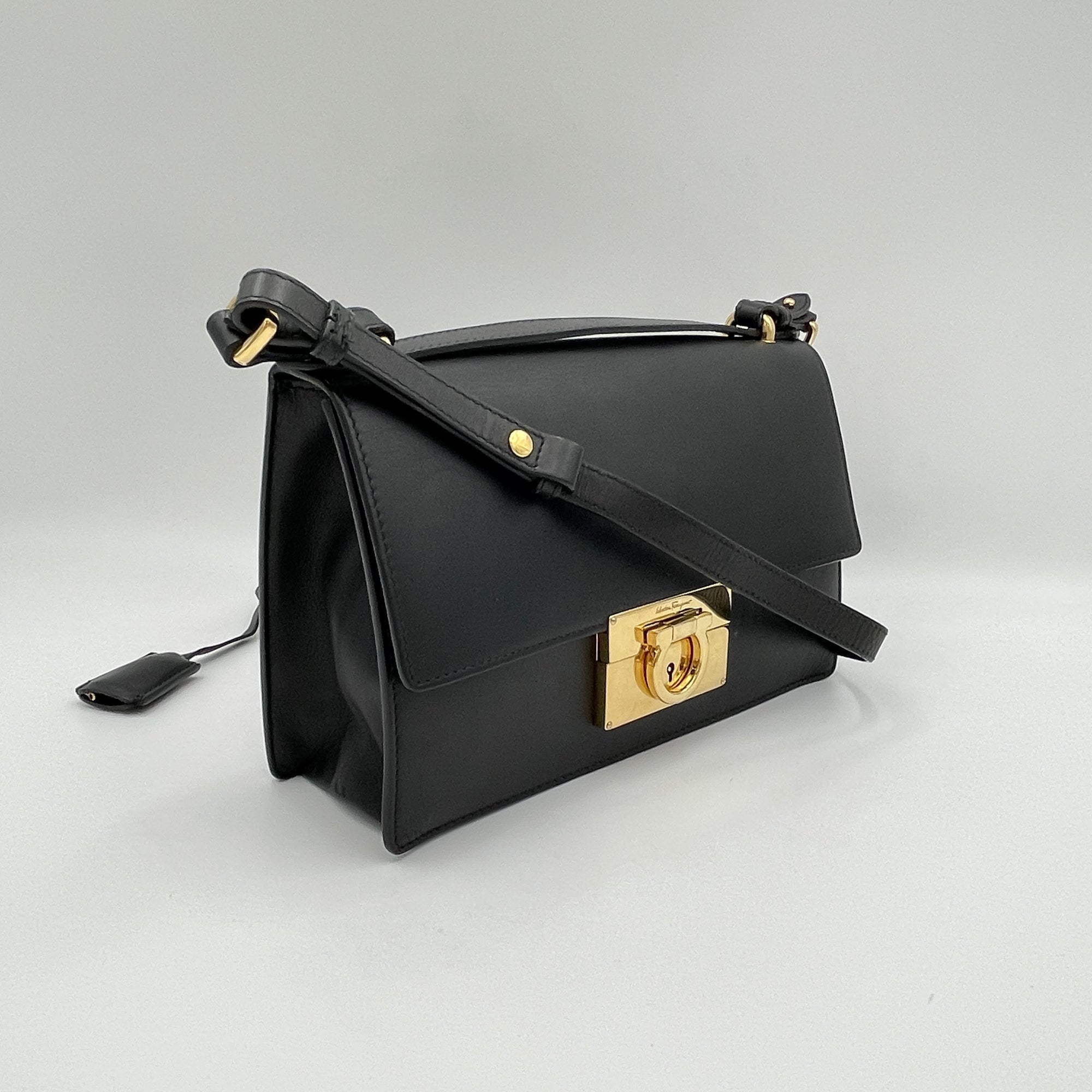 Aileen Black Crossbody Bag in Calfskin, Gold hardware