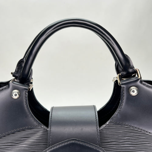 Sac Montaigne Black Top Handle Bag in Epi Leather, Silver hardware