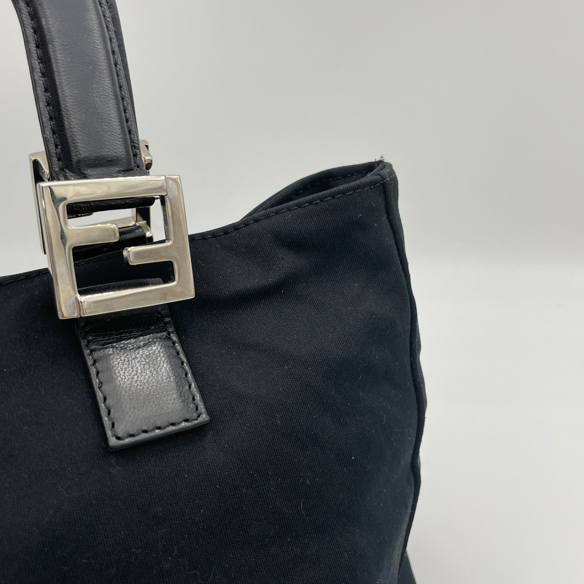 Twin Black Top Handle Bag in Nylon, Silver hardware