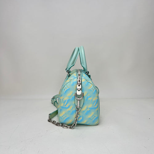 SPEEDY BANDOULIERE 20 Turquoise Shoulder Bag in Monogram Empreinte Leather, Silver hardware