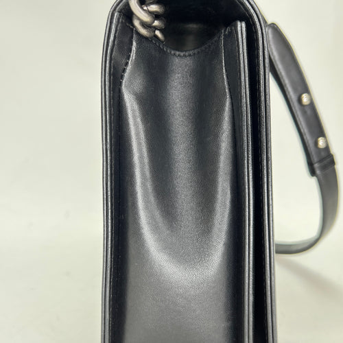 Boy Large Black Crossbody Bag in Lambskin, Ruthenium hardware