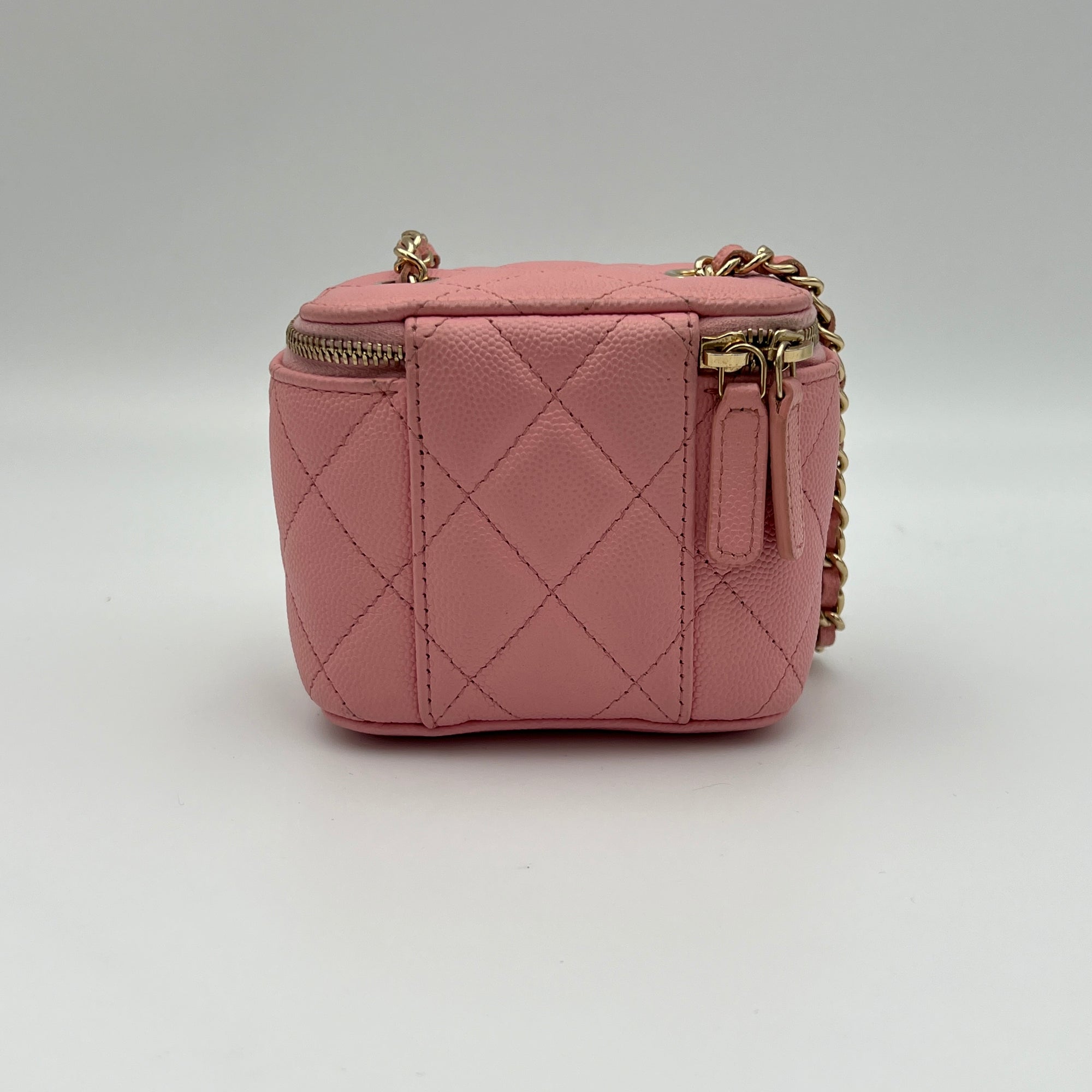 Mini Vanity Pink Crossbody Bag in Caviar Leather, Gold hardware