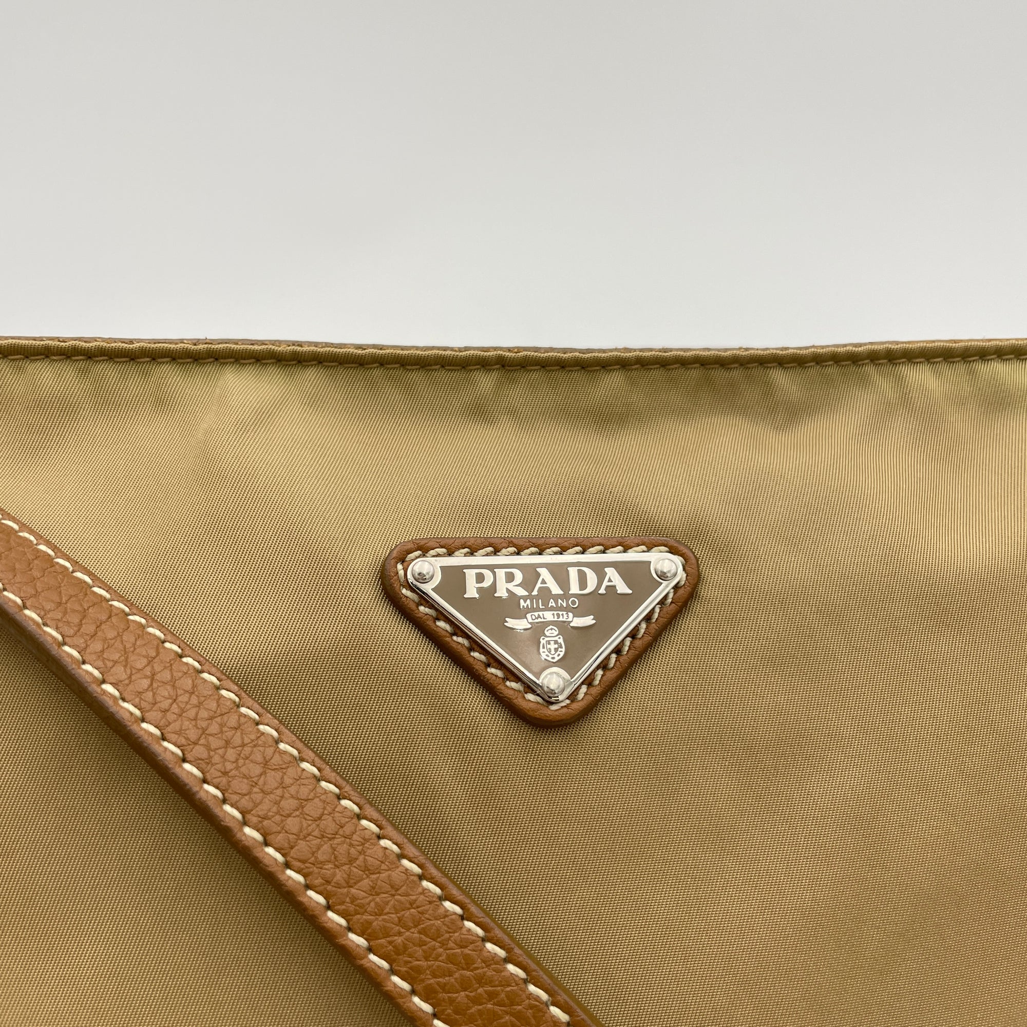 Logo Brown Crossbody Bag in Nylon, Silver hardware