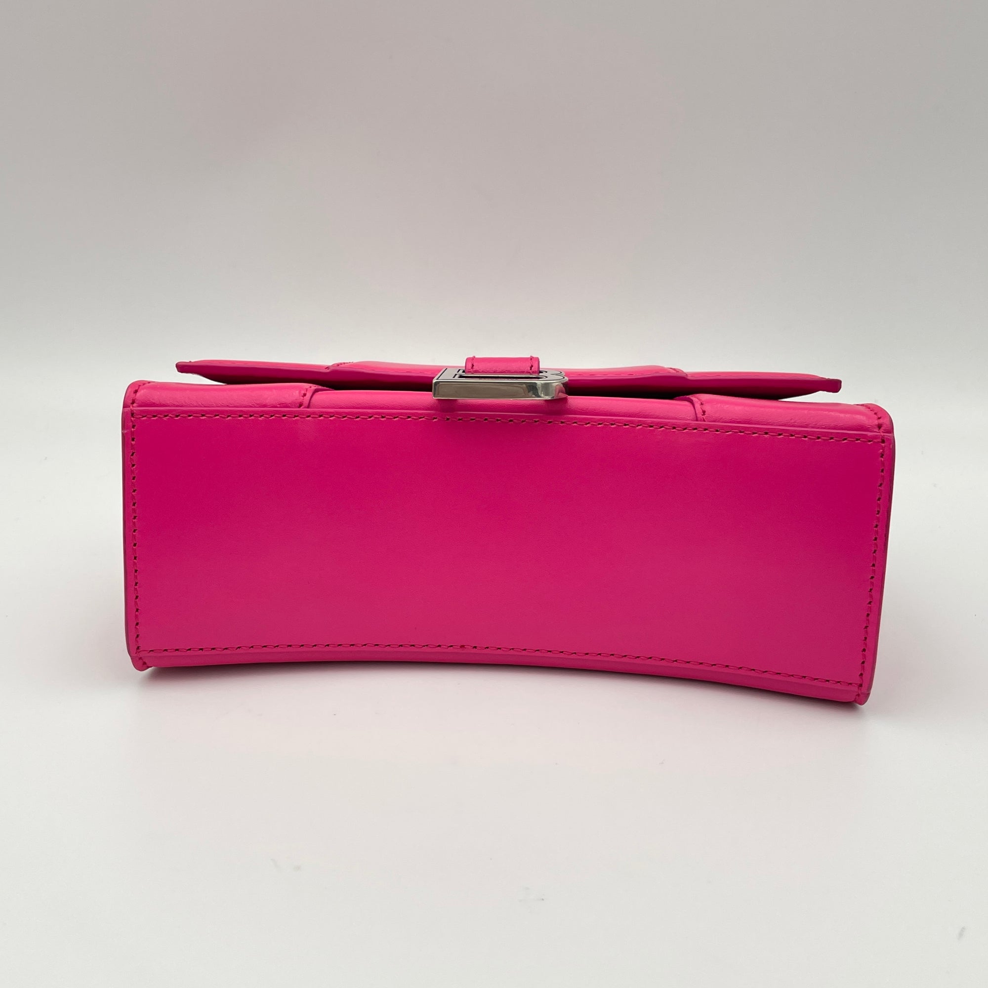 Hourglass XS Pink Top Handle Bag in Calfskin, Silver hardware