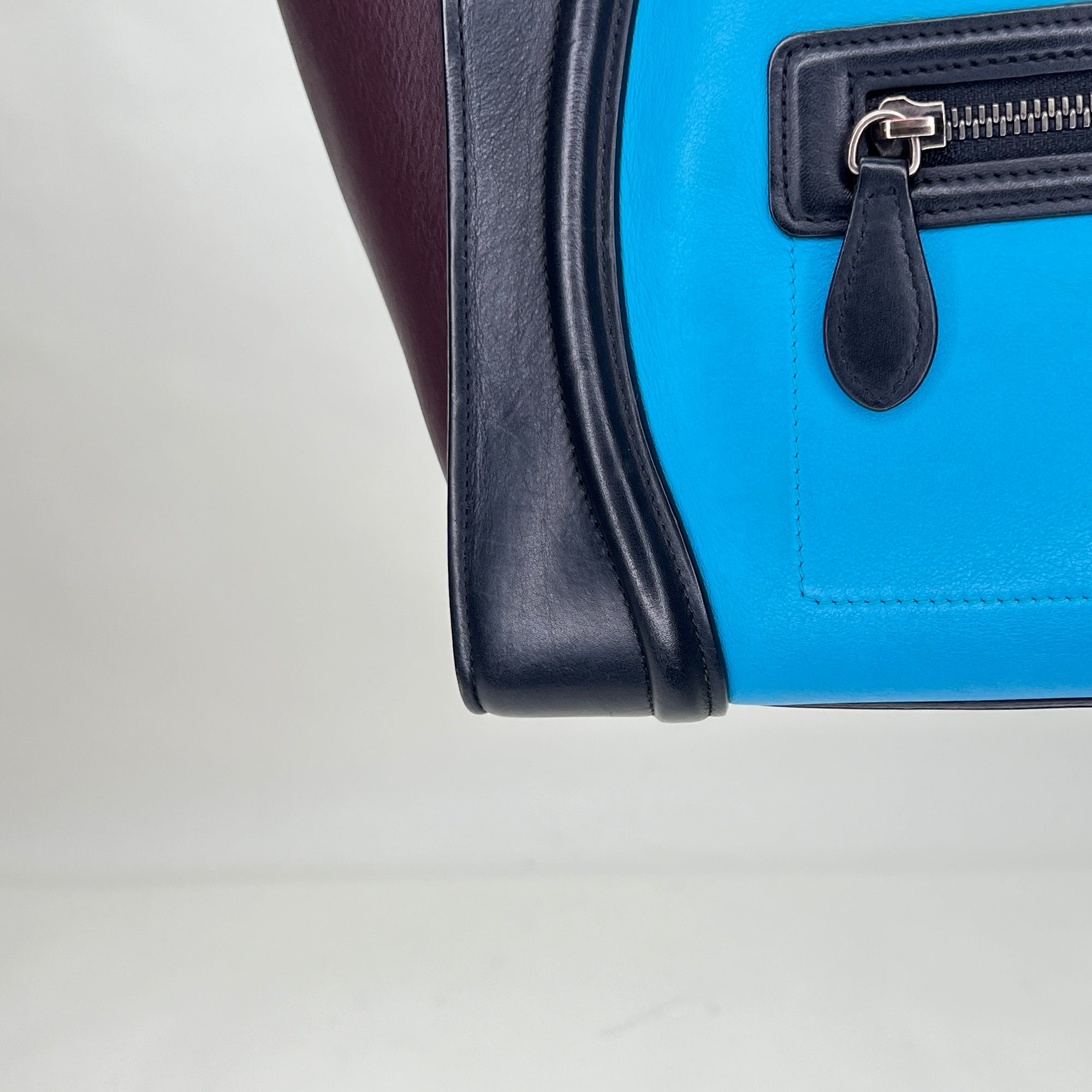 Luggage Mini Blue Top Handle Bag in Calfskin, Silver hardware