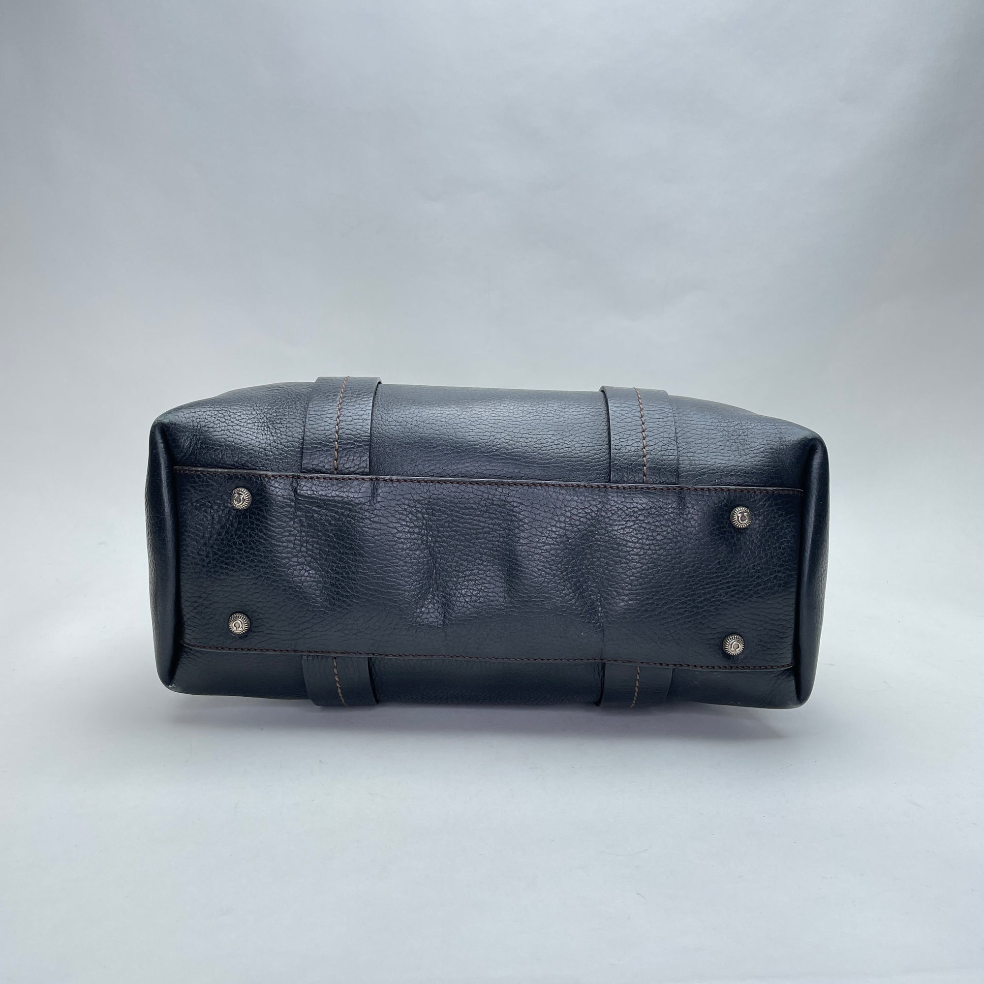 Shoulder Black Top Handle Bag in Calfskin, Silver hardware