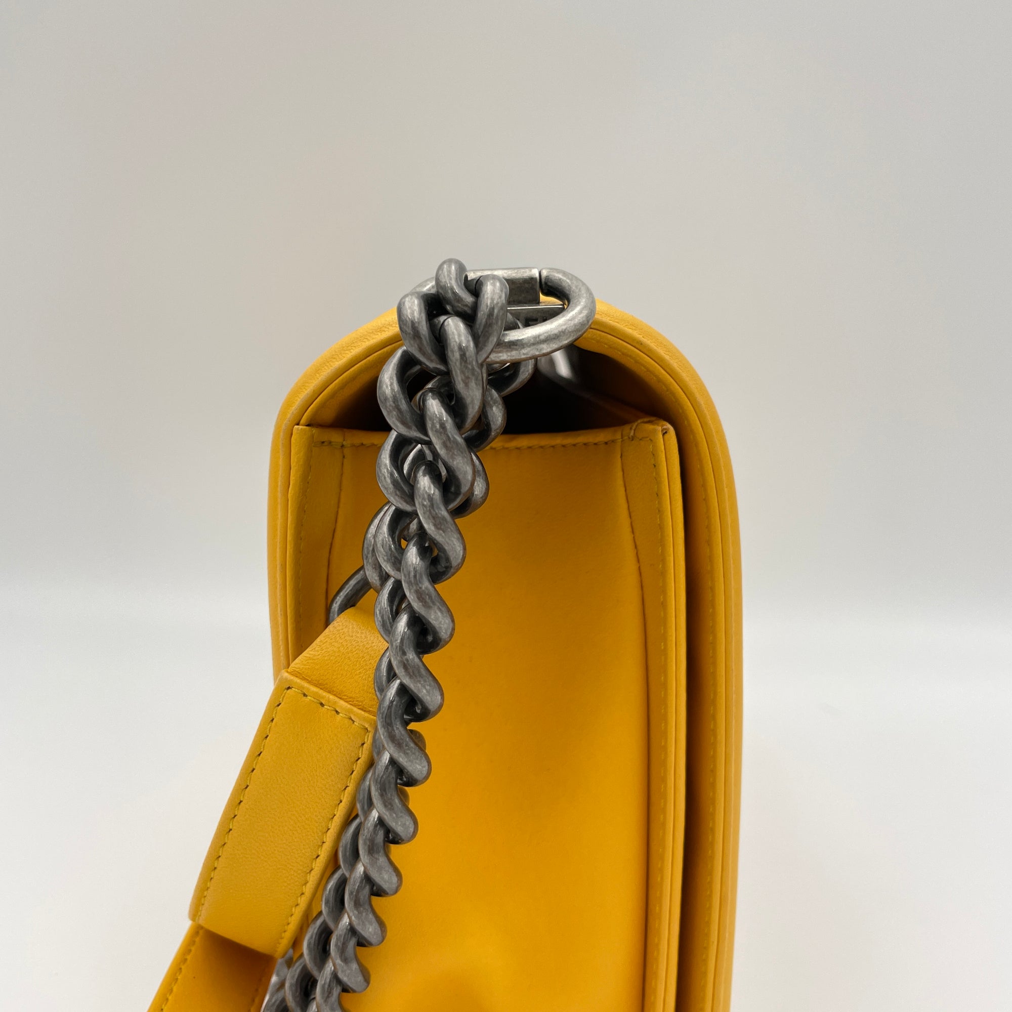 Boy Large Yellow Shoulder Bag in Lambskin, Ruthenium hardware