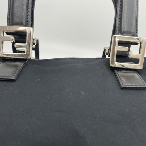 Twin Black Top Handle Bag in Nylon, Silver hardware