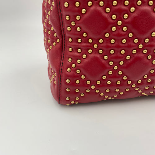 Lady Dior Medium Red Top Handle Bag in Lambskin, Gold hardware