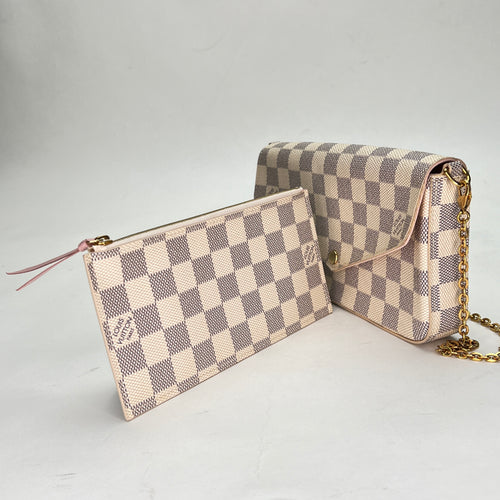 Felicie Pochette Damier Azur Beige Crossbody Bag in Coated Canvas, Gold hardware