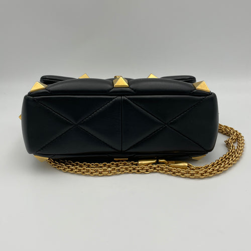 Roman Stud Medium Black Crossbody Bag in Lambskin, Gold hardware