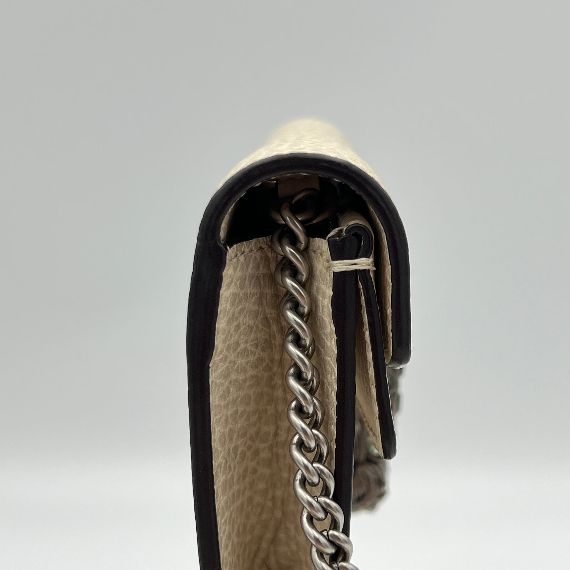 Dionysus Super Mini Cream Shoulder Bag in Calfskin, Silver hardware