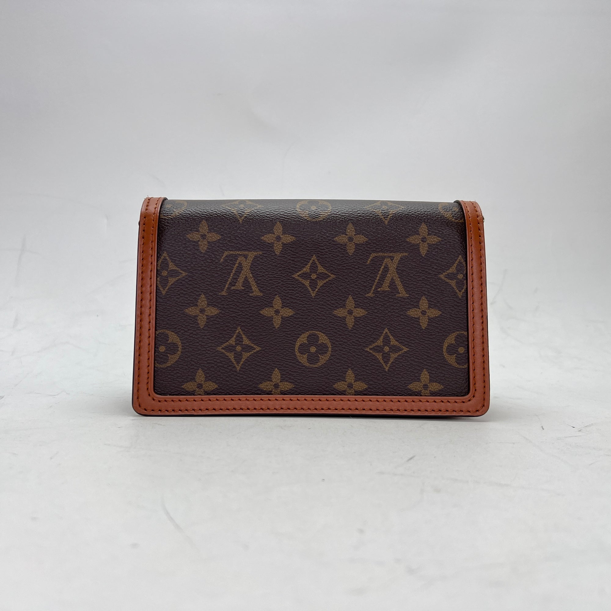 Dauphine Brown Wallet on Chain in Monogram Coated Canvas, Gold hardware