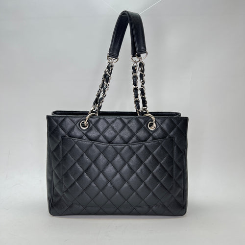 GST Grand Shopping Black Tote Bag in Caviar Leather, Silver hardware