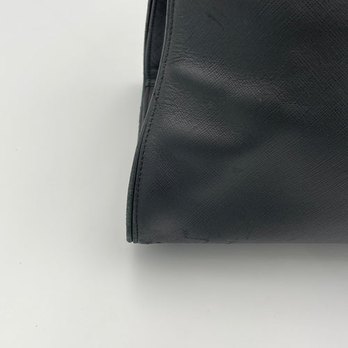 Darina Black Top Handle Bag in Calfskin, Silver hardware