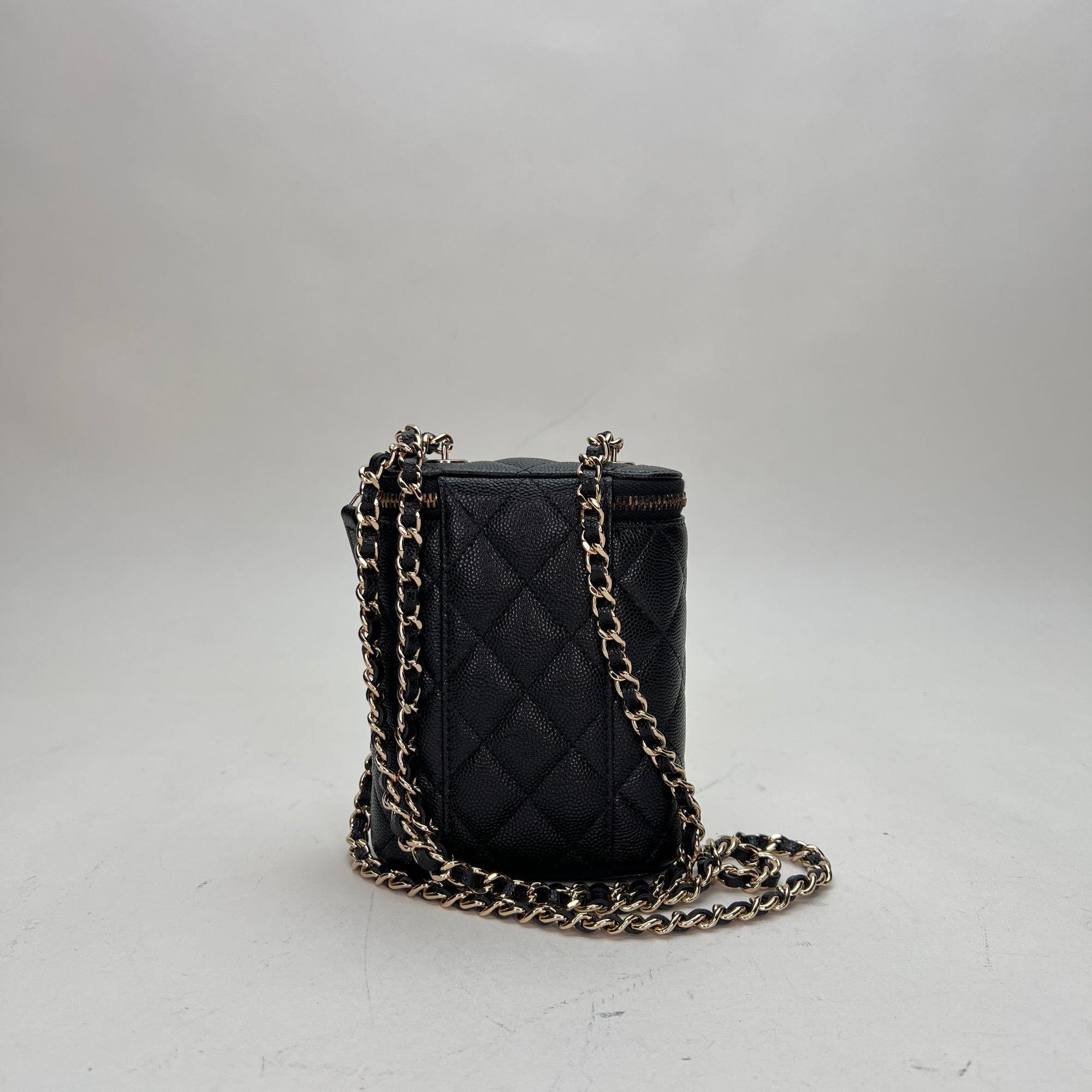 Classic Black Vanity Bag in Caviar Leather, Light Gold hardware