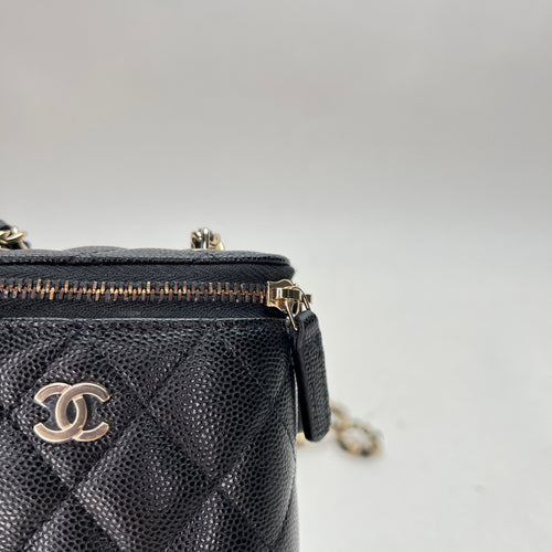 Classic Black Vanity Bag in Caviar Leather, Light Gold hardware