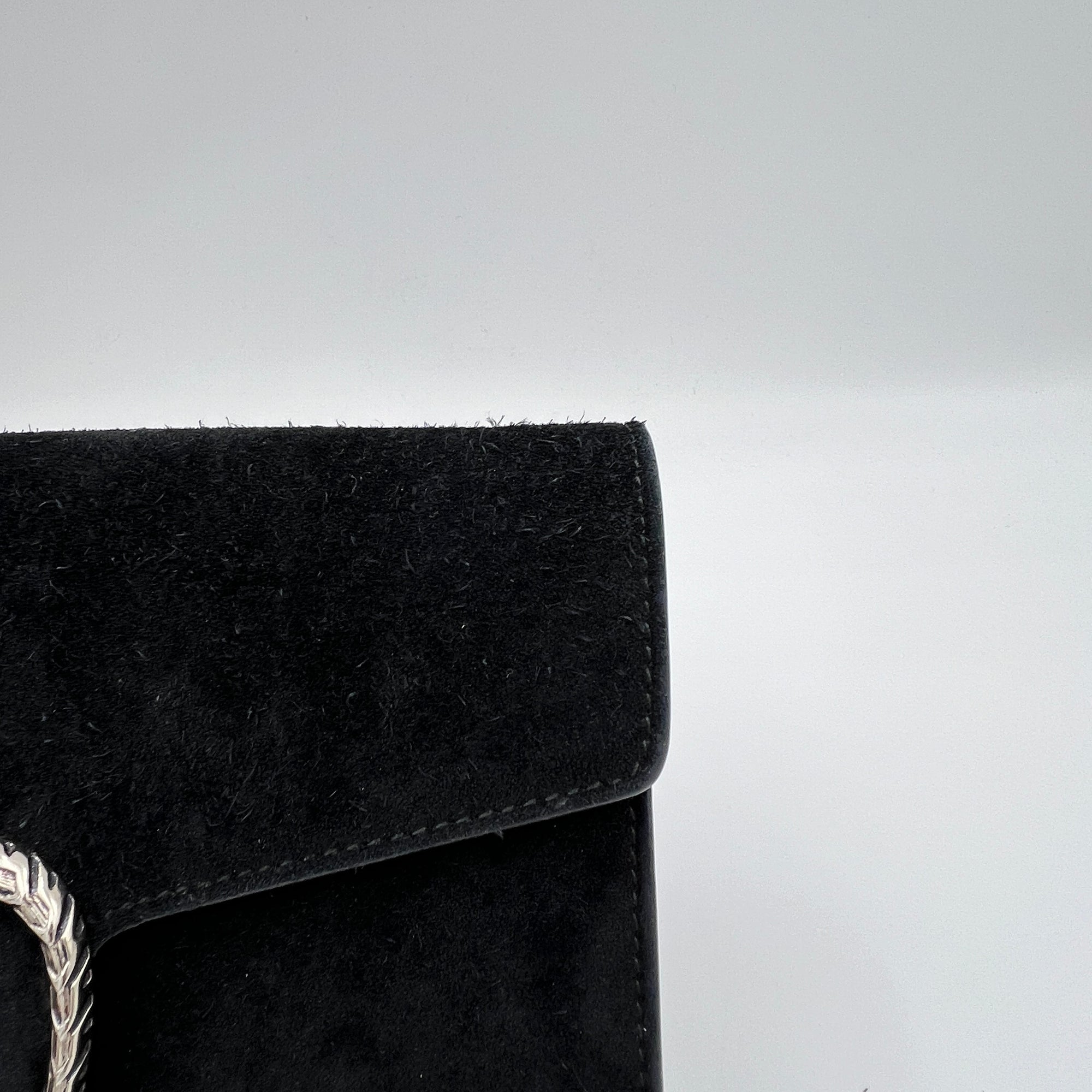 Dionysus Black Wallet on Chain in Suede Leather, Ruthenium hardware