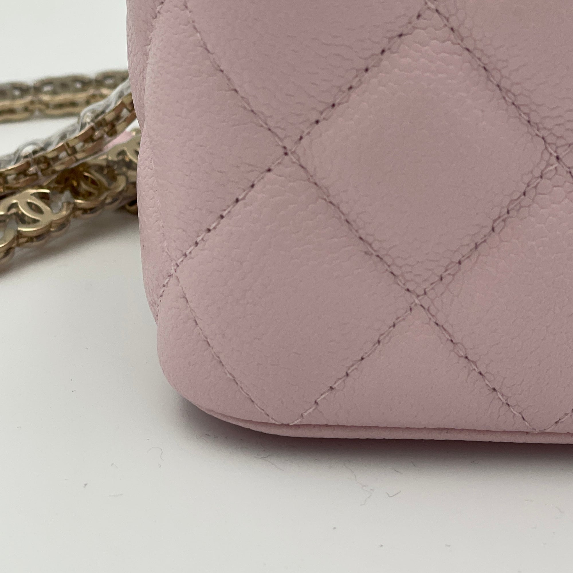 Quilted Pink Vanity Bag in Caviar Leather, Light Gold hardware