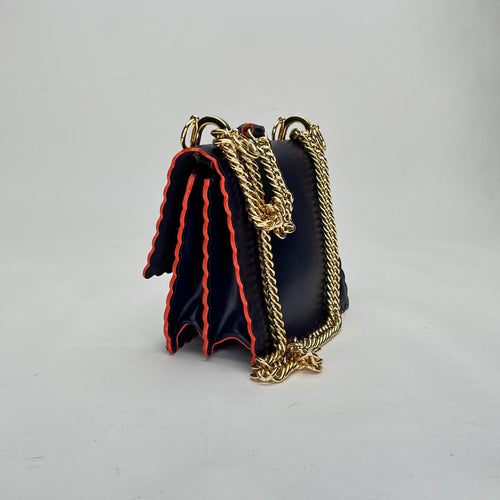 Kan I Small Navy Shoulder Bag in Calfskin, Gold hardware