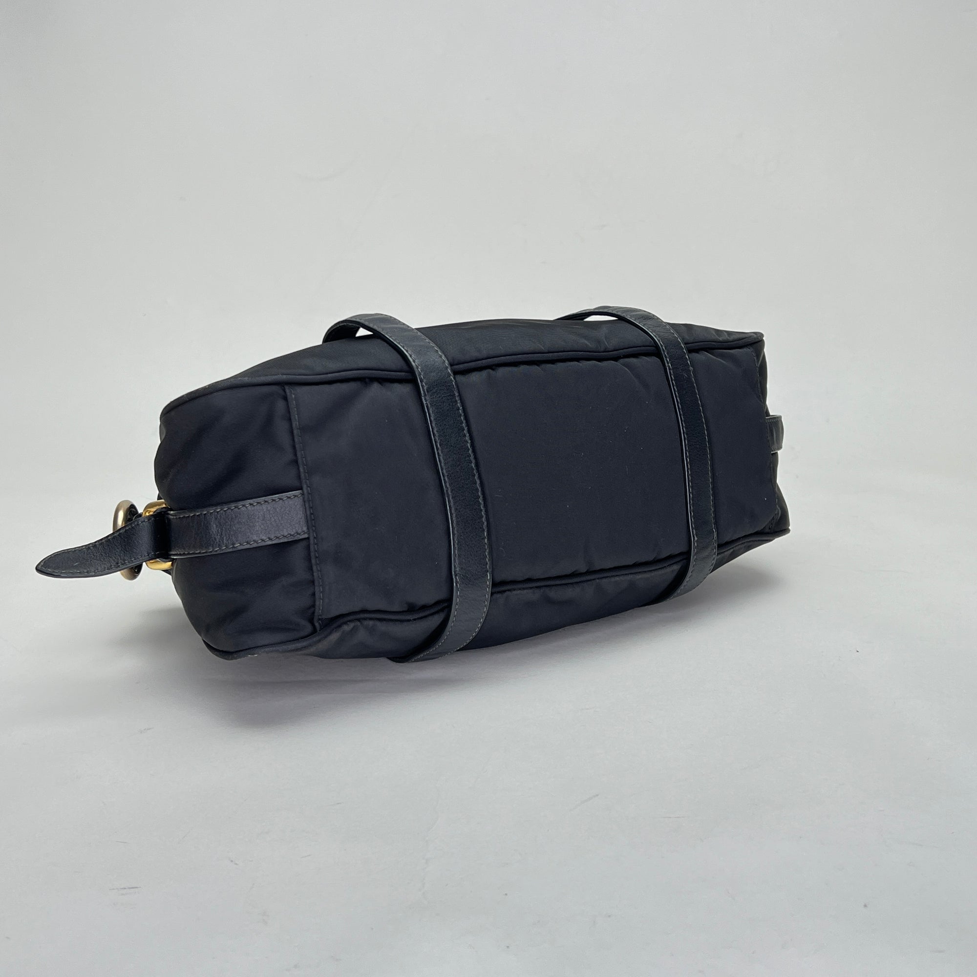 Satchel Black Top Handle Bag in Nylon, Gold hardware